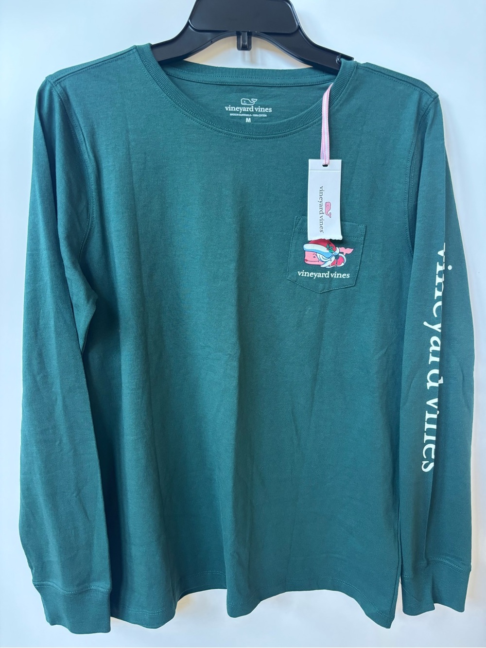 Vineyard Vines Women's Long Sleeve Pocket Tee, Green, Medium Christmas Whale